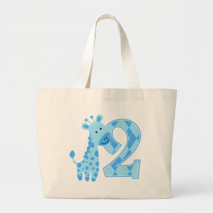 2nd Birthday Blue Giraffe Large Tote Bag