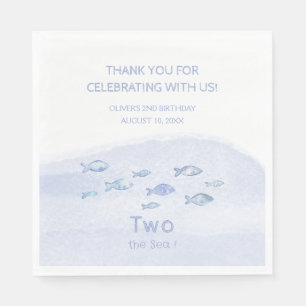2nd birthday blue sea fish cute illustrated napkin