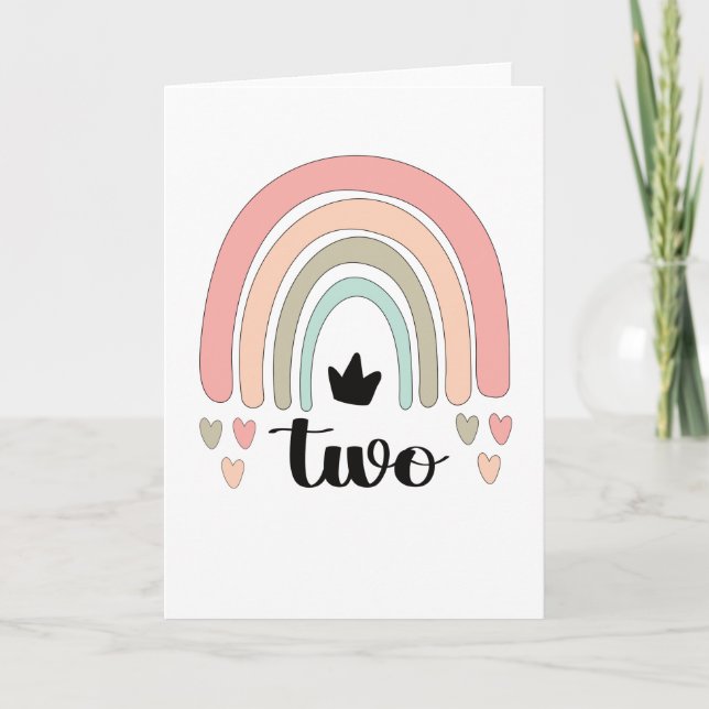 2nd Birthday Boho Rainbow Party Kids 2 Years Old Card (Front)