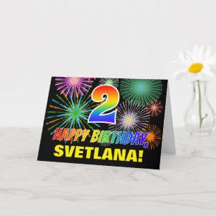 2nd Birthday: Bold, Fun, Fireworks, Rainbow 2 Card