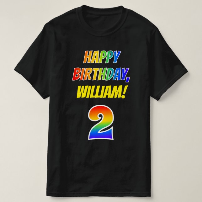 2nd Birthday — Bold, Fun, Rainbow 2, Custom Name T-Shirt (Design Front)