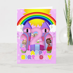 2nd Birthday Bouncy Castle Greeting Card For Girls