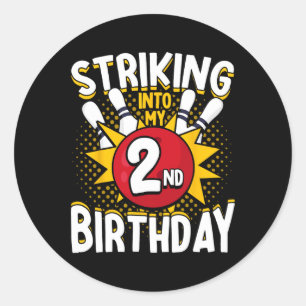 2nd Birthday Bowling Theme Striking Into Birthday Classic Round Sticker