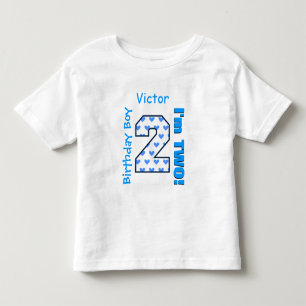 2nd Birthday Boy Blue Hearts Two Year Old B02Z Toddler T-Shirt