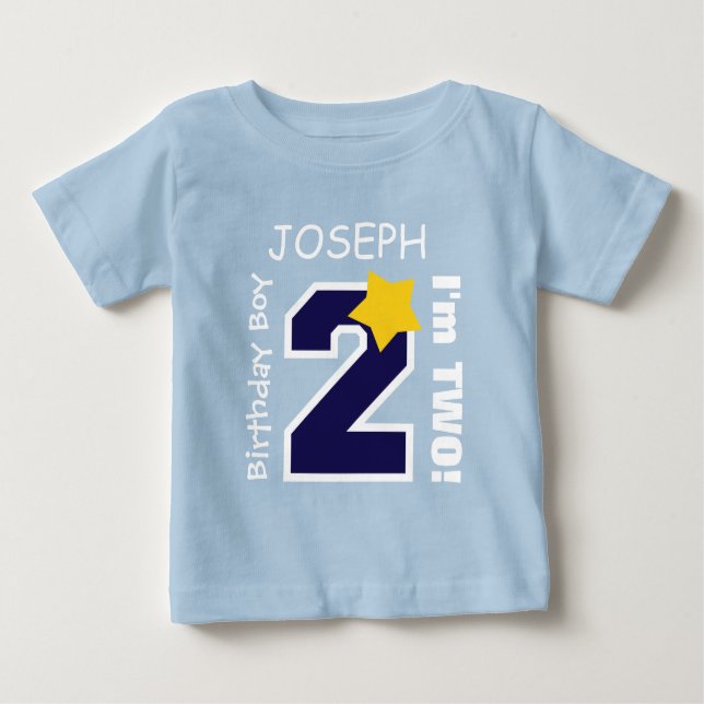 2nd Birthday Boy BLUE One Year Custom Name A01A Baby T-Shirt (Front)