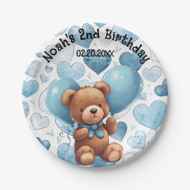 2nd Birthday Boy Custom Name  Paper Plate (Front)