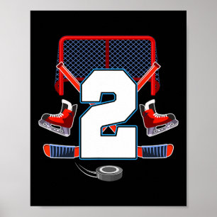 2nd Birthday Boy Ice Hockey Theme 2 Year Old Party Poster