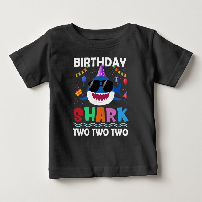 2nd Birthday Boy Shark Matching Party Gifts shirt (Front)