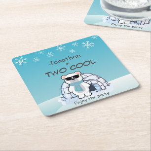 2nd Birthday Boy Two Cool Polar Bear Iglo   Square Paper Coaster