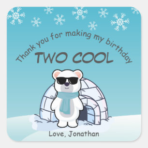 2nd Birthday Boy Two Cool Polar Bear Iglo   Square Sticker