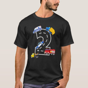 2nd Birthday Boys Fire Truck Police Car 2 Year Old T-Shirt