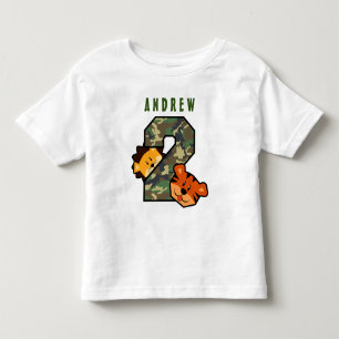 2nd Birthday Camo withTiger and Lion 2 Year Old V6 Toddler T-Shirt