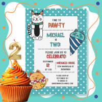2nd Birthday Cat Cartoon Cute Kitten Kids Party