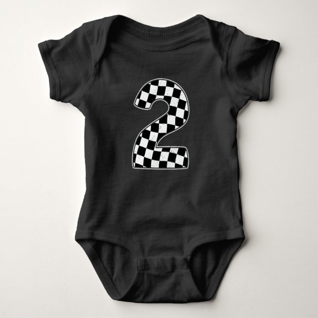 2nd Birthday Chequered Number 2 Car Racing Flag  Baby Bodysuit (Front)