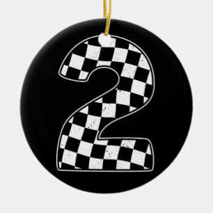 2nd Birthday Chequered Number 2 Car Racing Flag  Ceramic Ornament