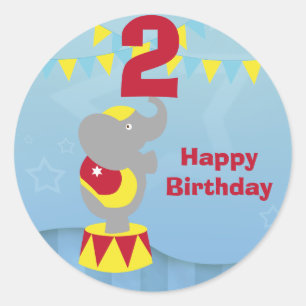 2nd Birthday Circus Elephant Round Stickers