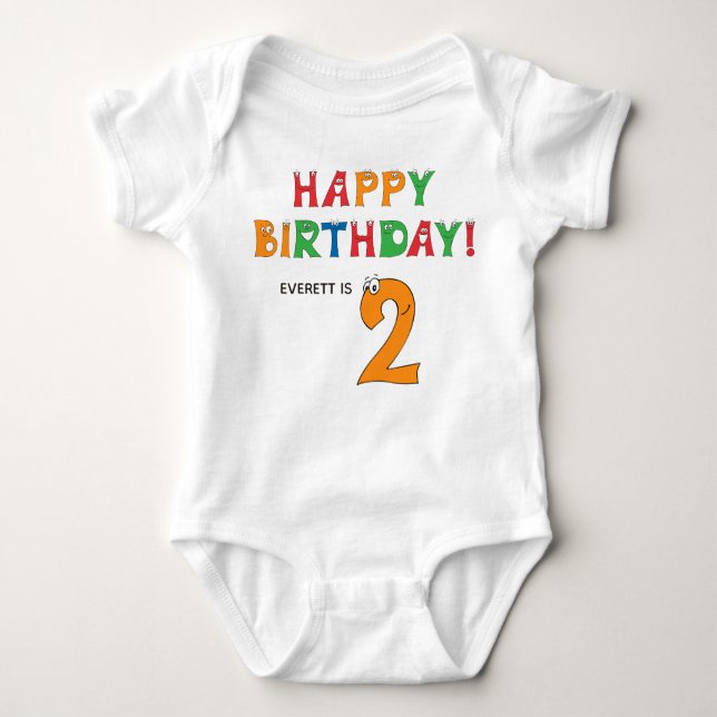 2nd Birthday Colourful Alphabet with First Name Baby Bodysuit (Front)