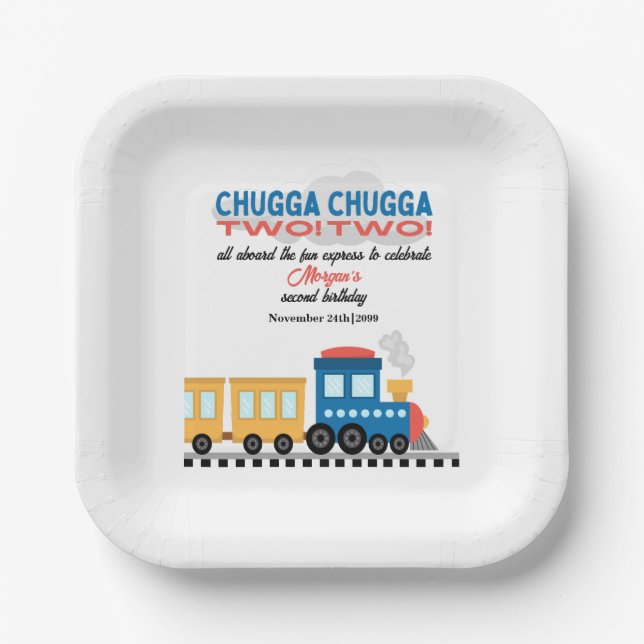 2nd Birthday Colourful Cartoon Train  Paper Plate (Front)