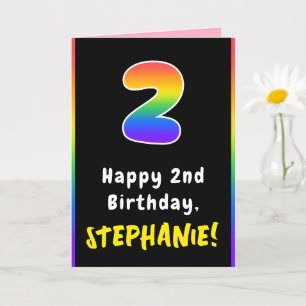 2nd Birthday: Colourful Rainbow # 2, Custom Name Card