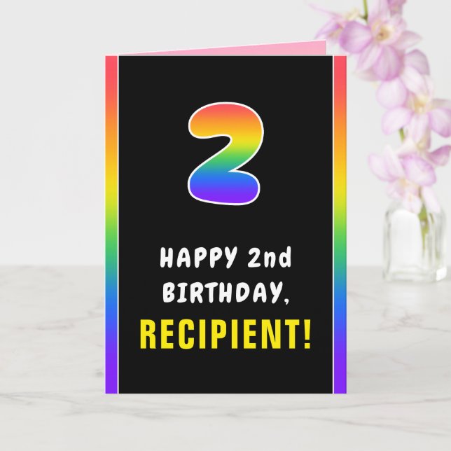 2nd Birthday: Colourful Rainbow # 2, Custom Name Card (Orchid)