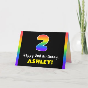 2nd Birthday: Colourful Rainbow # 2, Custom Name Card
