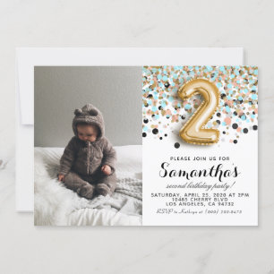 2nd Birthday Confetti Portrait Invitation