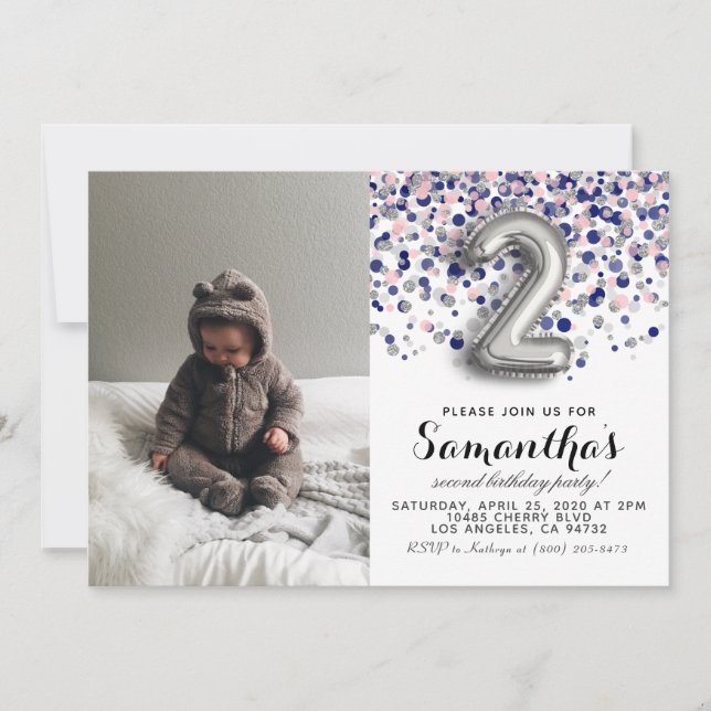 2nd Birthday Confetti Portrait Invitation (Front)