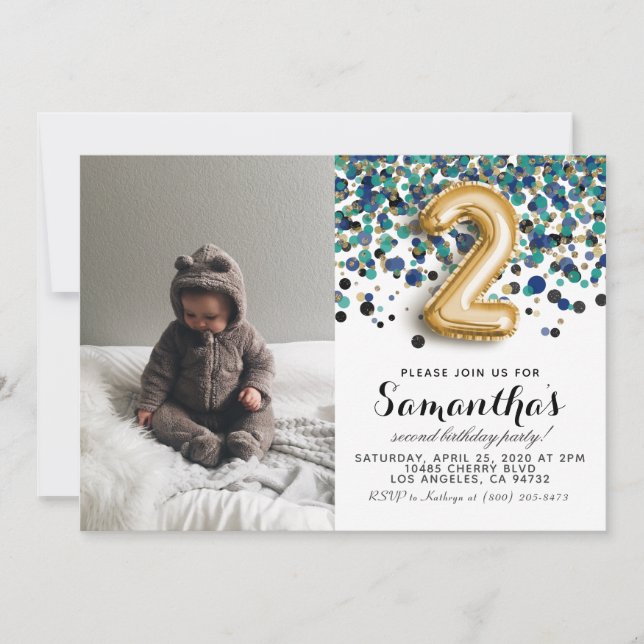 2nd Birthday Confetti Portrait Invitation (Front)