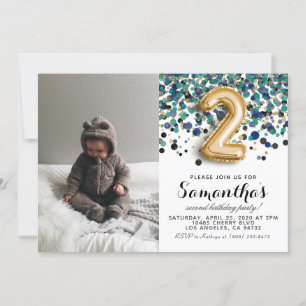 2nd Birthday Confetti Portrait Invitation