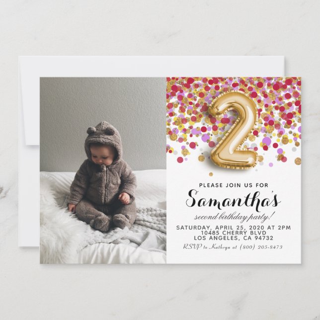 2nd Birthday Confetti Portrait Invitation (Front)