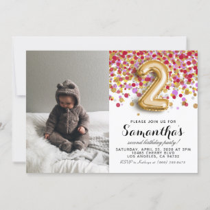 2nd Birthday Confetti Portrait Invitation