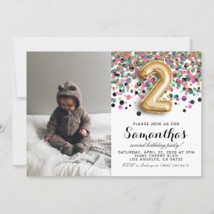 2nd Birthday Confetti Portrait Invitation