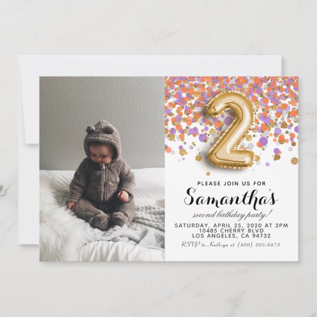 2nd Birthday Confetti Portrait Invitation (Front)