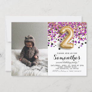 2nd Birthday Confetti Portrait Invitation