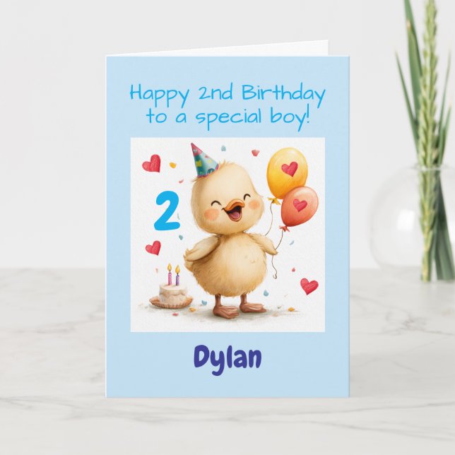 2nd Birthday Congratulations Boy, Duckling, Custom Card (Front)