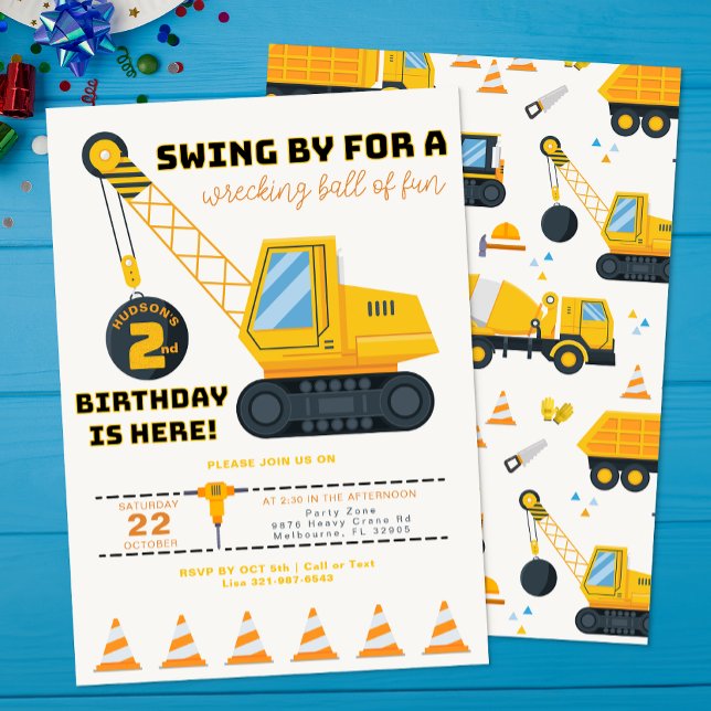 2nd Birthday Construction Crane Invitation  (Creator Uploaded)