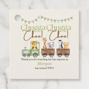 2nd Birthday Cute Chugga Watercolor Animal Train   Favour Tags