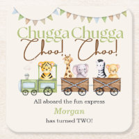 2nd Birthday Cute Chugga Watercolor Animal Train  