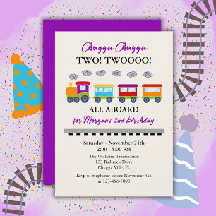 2nd Birthday Cute Colourful Train  Invitation