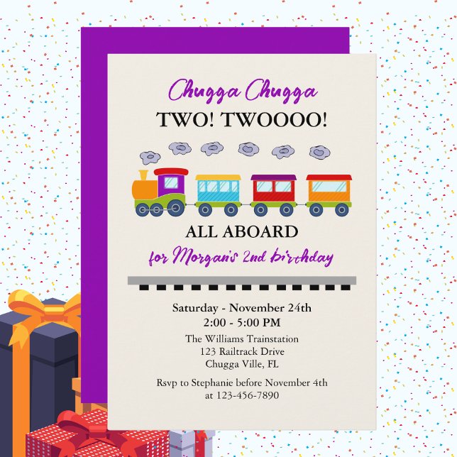 2nd Birthday Cute Colourful Train  Invitation (Creator Uploaded)