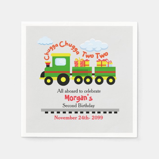 2nd Birthday Cute Colourful Train With Presents Napkin (Front)