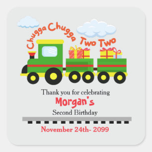 2nd Birthday Cute Colourful Train With Presents Square Sticker