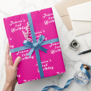 2nd Birthday Cute Girly Hot Pink Simple Girl Wrapping Paper