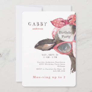 2nd Birthday Cute Glasses on Pink Cow Invitation