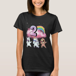 2nd Birthday Dabbing Unicorn Sloth Sheep T-Shirt
