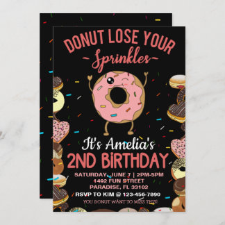 2nd Birthday Doughnut Theme Two Years Old Invitation
