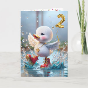 2nd Birthday Duck Dancing In a Rain Puddle Card