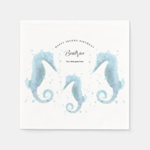 2nd Birthday Dusty Blue Seahorse  Napkin