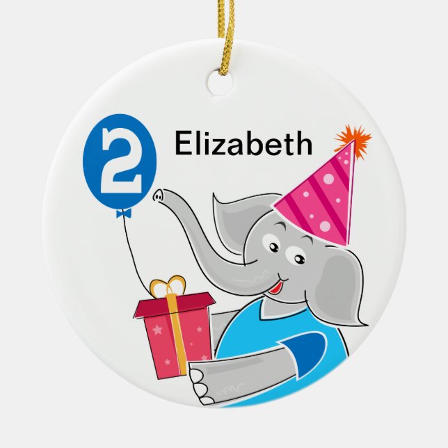 2nd Birthday Elephant Ceramic Ornament (Front)