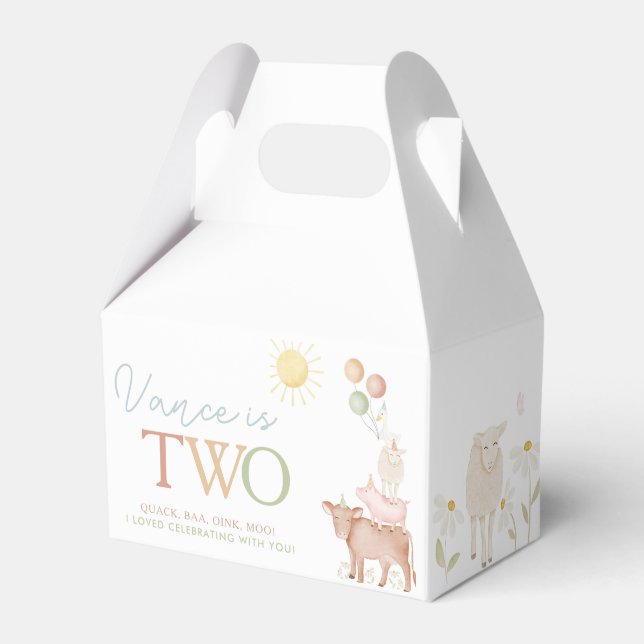 2nd Birthday Farm Animals Barnyard Party Boys Favour Box (Front Side)